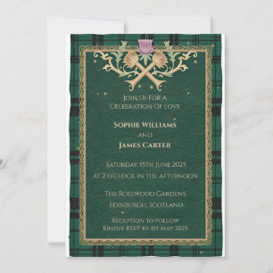 Scottish Thistle Celtic Tartan Wedding Invitation 