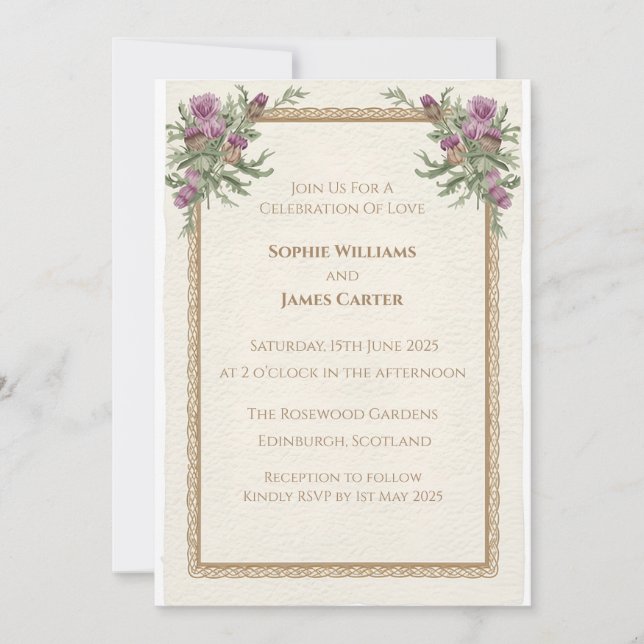 Scottish Thistle Celtic Wedding Invitation  (Front)