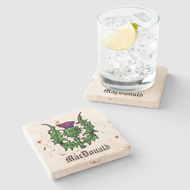 Scottish Thistle Custom Name Stone Coaster (Side)