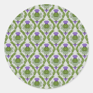 Scottish Thistle Damask Classic Round Sticker