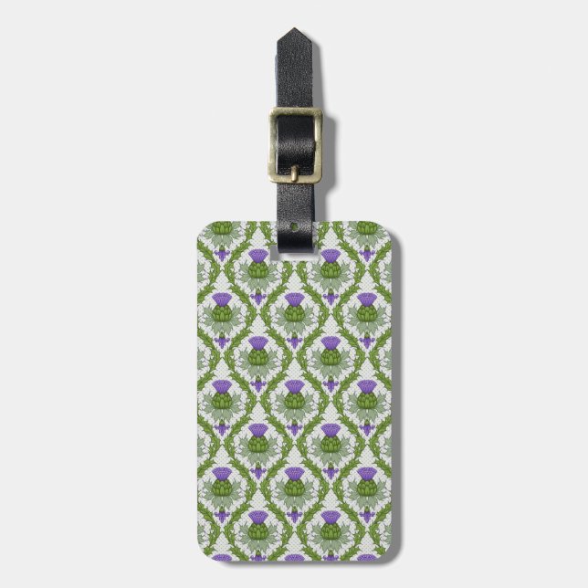 Scottish Thistle Damask Luggage Tag (Front Vertical)