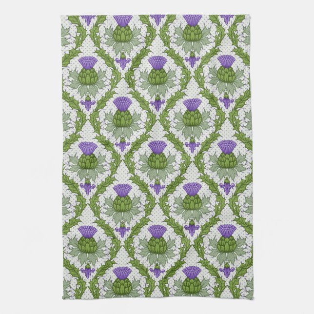 Scottish Thistle Damask Tea Towel (Vertical)
