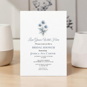 Scottish Thistle Dusty Blue Floral Bridal Shower Invitation