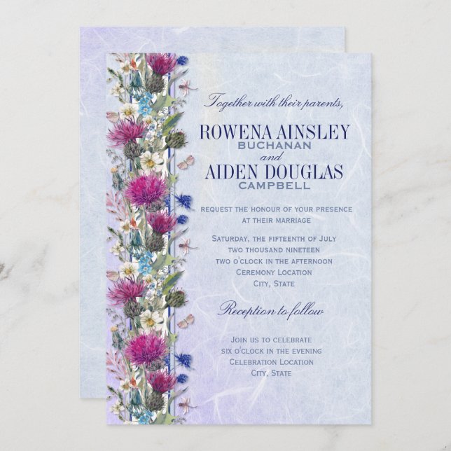 Scottish Thistle Floral Wedding Invitation (Front/Back)