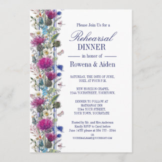 Scottish Thistle Floral Wedding Rehearsal Dinner Invitation