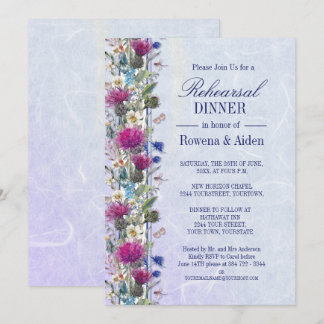 Scottish Thistle Floral Wedding Rehearsal Dinner Invitation