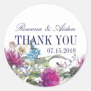 Scottish Thistle Floral Wedding Thank You Classic Round Sticker