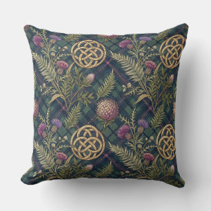 Scottish Thistle & Gold Celtic Knot Design Pattern Cushion