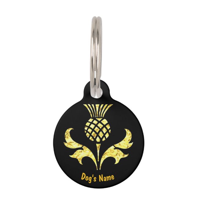 Scottish Thistle Gold Personalise Pet Tag (Front)