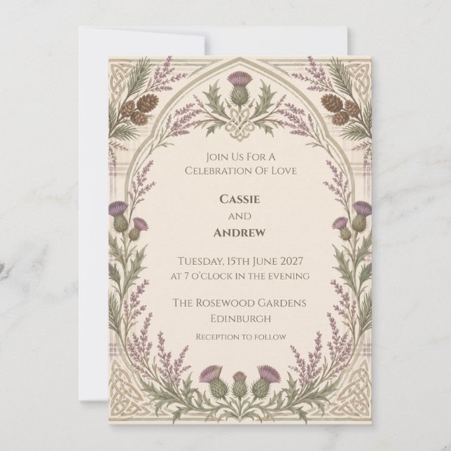 Scottish Thistle Heather Celtic Wedding Invitation (Front)