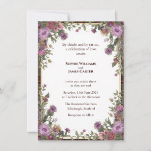 Scottish Thistle Heather Watercolour Wedding Invitation
