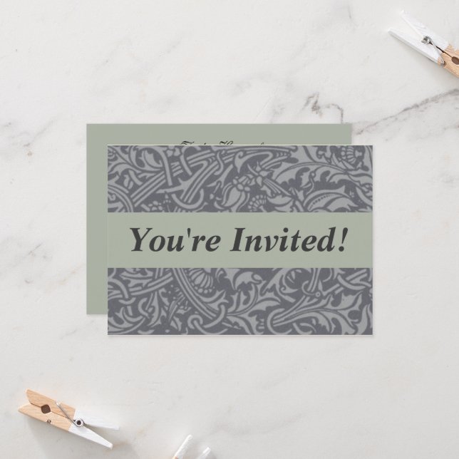 Scottish Thistle Knot William Morris Style Invitation (Front/Back In Situ)