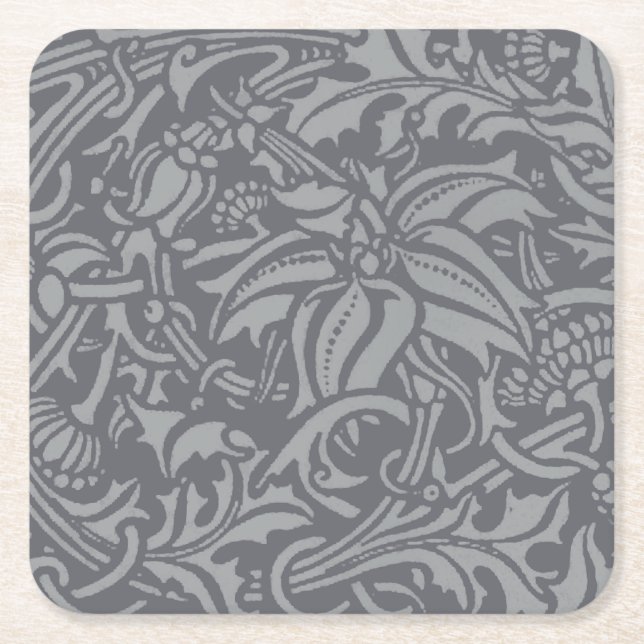 Scottish Thistle Knot William Morris Style Square Paper Coaster (Front)
