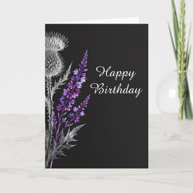 Scottish Thistle Lavender Birthday Card Dark (Front)