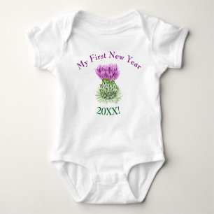 Scottish Thistle, My First New Year Greeting Baby Bodysuit