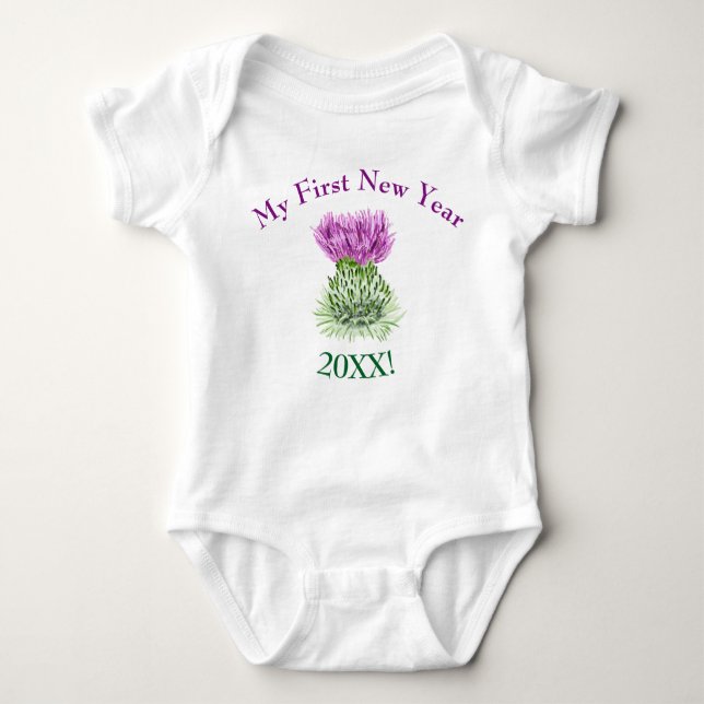 Scottish Thistle, My First New Year Greeting Baby Bodysuit (Front)