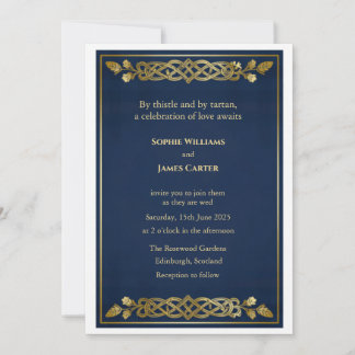 Scottish Thistle Navy Blue Gold Celtic Knotwork We Invitation