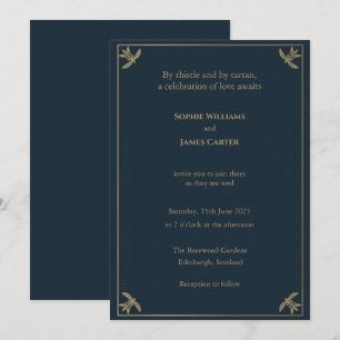 Scottish Thistle Navy Gold Wedding  Invitation