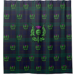 Scottish Thistle on Dark Tartan Custom Monogram Shower Curtain