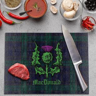 Scottish Thistle on Dark Tartan Custom Name Cutting Board