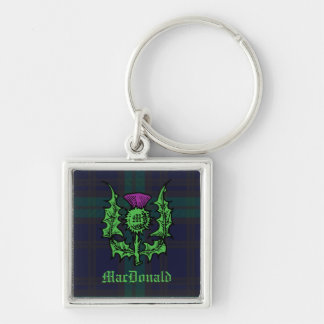 Scottish Thistle on Dark Tartan Custom Name Key Ring