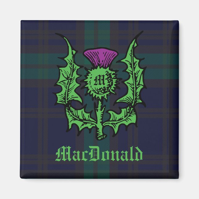 Scottish Thistle on Dark Tartan Custom Name Magnet (Front)