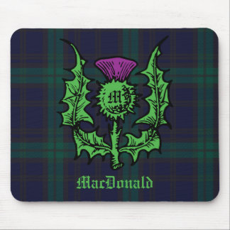 Scottish Thistle on Dark Tartan Custom Name Mouse Pad