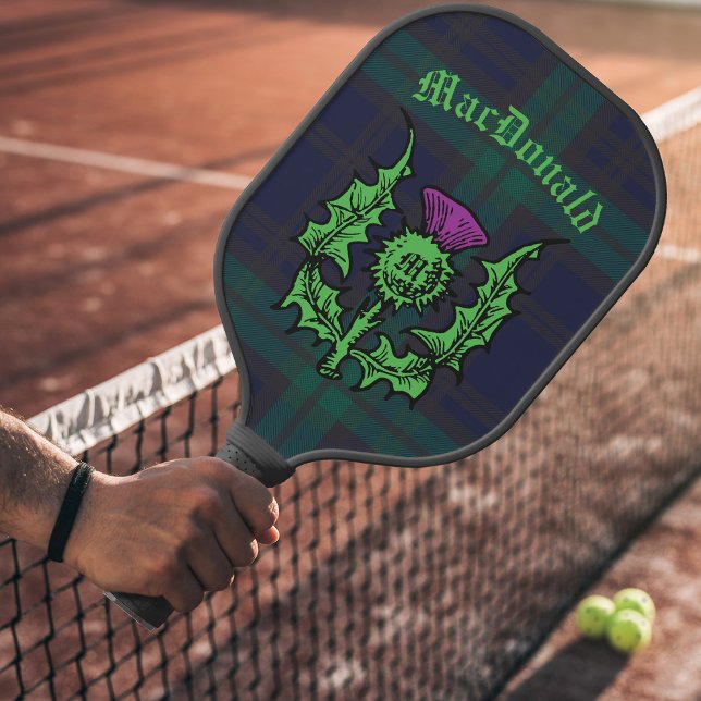 Scottish Thistle on Dark Tartan Custom Name Pickleball Paddle (Creator Uploaded)