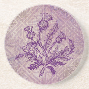 Scottish Thistle Purple Celtic Knot Coaster