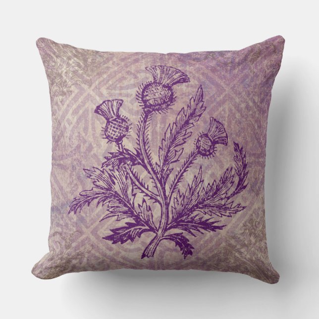Scottish Thistle Purple Celtic Knot Cushion (Front)
