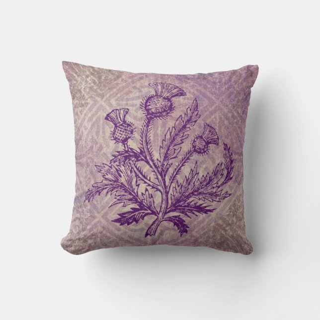 Scottish Thistle Purple Celtic Knot Cushion (Front)