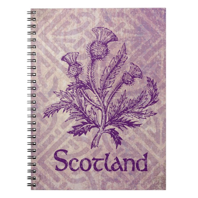 Scottish Thistle Purple Celtic Knot Spiral Notebook (Front)