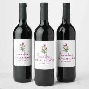 Scottish Thistle Purple Floral Bridal Shower Wine Label