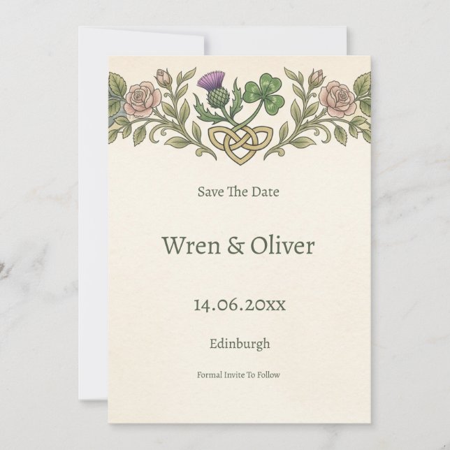 Scottish Thistle Rose Celtic Heart Save the Date C (Front)