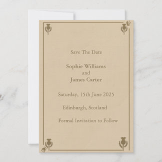 Scottish Thistle Save the Date Card | Elegant Beig