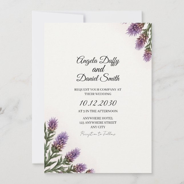 Scottish Thistle Script Wedding Invite (Front)