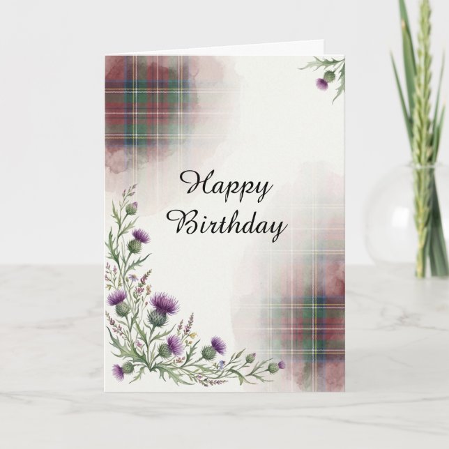Scottish Thistle Tartan Birthday Card (Front)