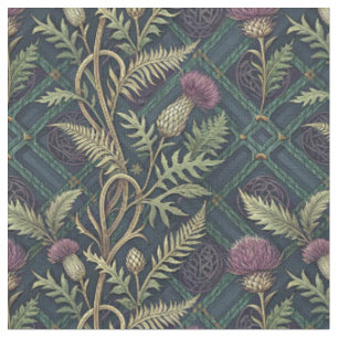 Scottish Thistle & Tartan Heritage Floral Pattern Fabric