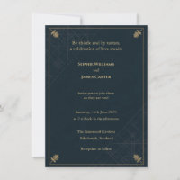 Scottish Thistle Tartan Navy Gold Wedding Invitati