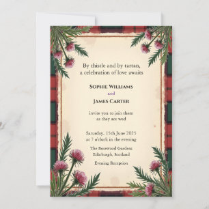 Scottish Thistle Tartan Red Evening Invitation