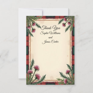 Scottish Thistle Tartan Red Wedding Thank You Card