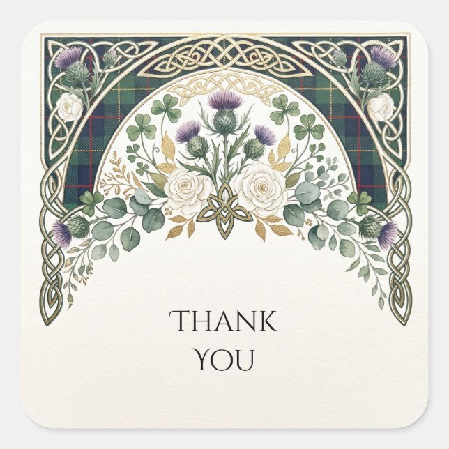 Scottish Thistle Thank You Wedding Sticker (Front)