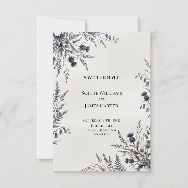 Scottish Thistle Wildflower Save the Date Card (Front)