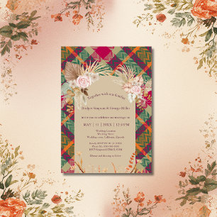 scottish vintage boho chic greenery wedding invitation