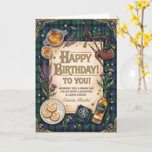 Scottish Whisky Birthday Card (Yellow Flower)