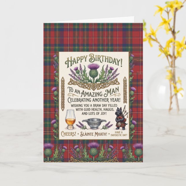 Scottish Whisky Birthday Card (Yellow Flower)