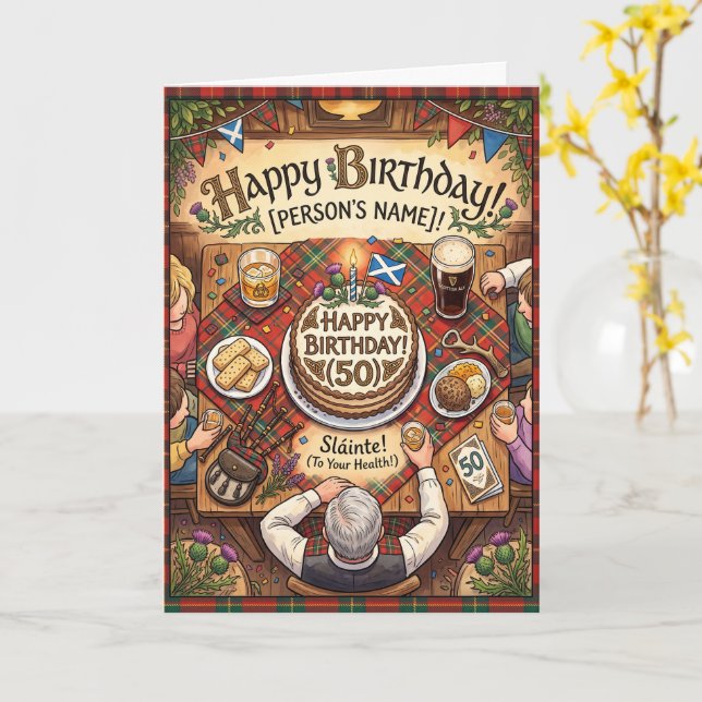 Scottish Whisky Birthday Card (Yellow Flower)