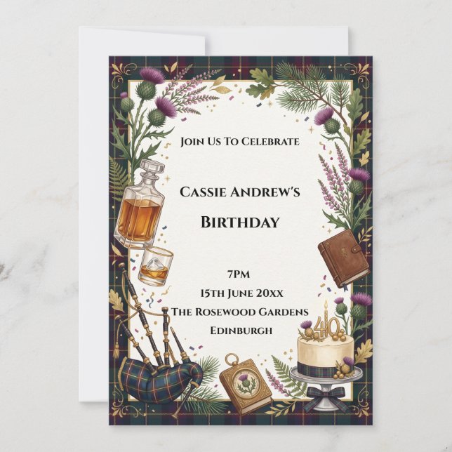 Scottish Whisky Milestone Birthday Invitation (Front)