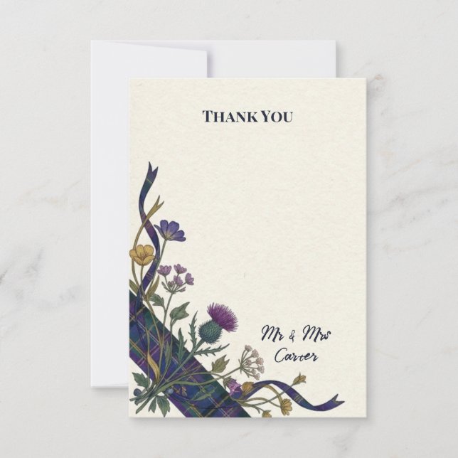 Scottish Wild Thistle Wedding Thank You Card (Front)