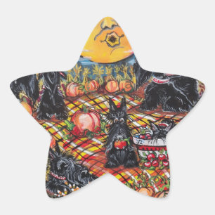 ScottishTerrier Halloween Picnic Star Sticker